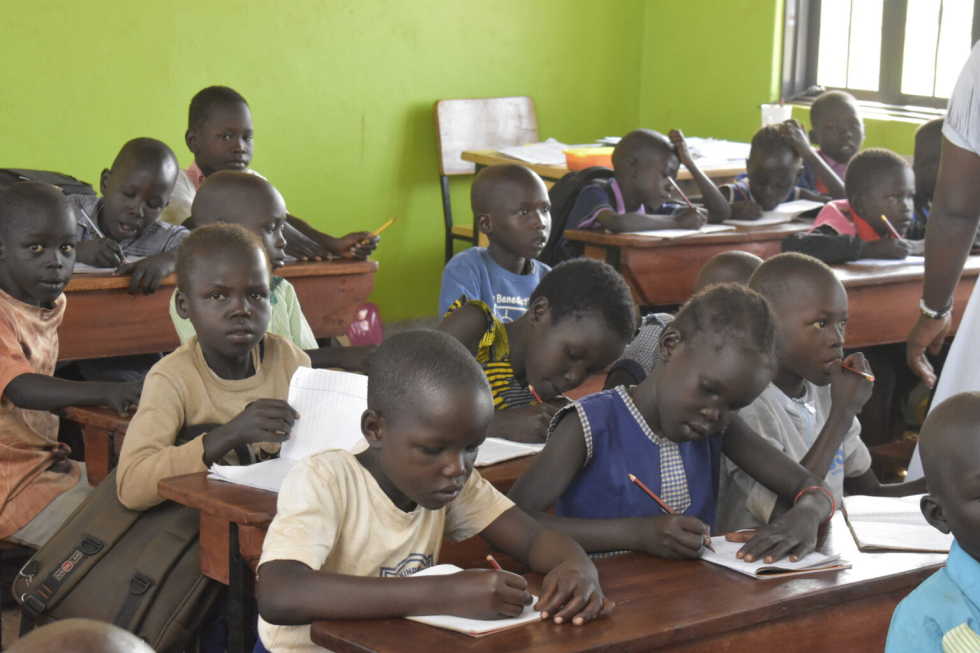 Children in one of the new classrooms