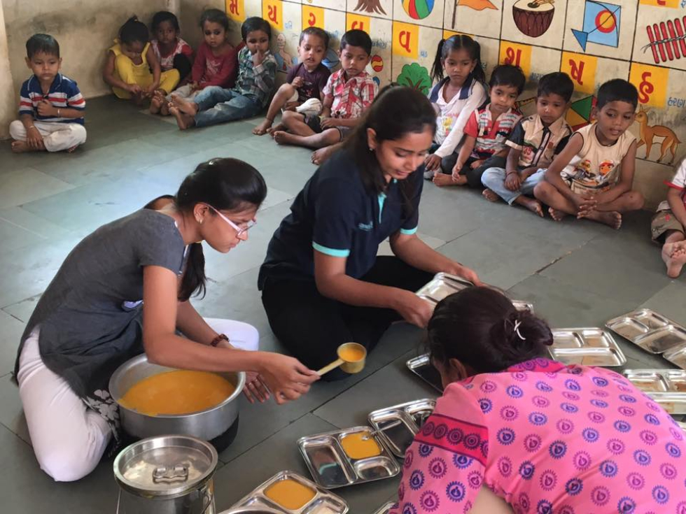 A meal is served to Anganwadi children